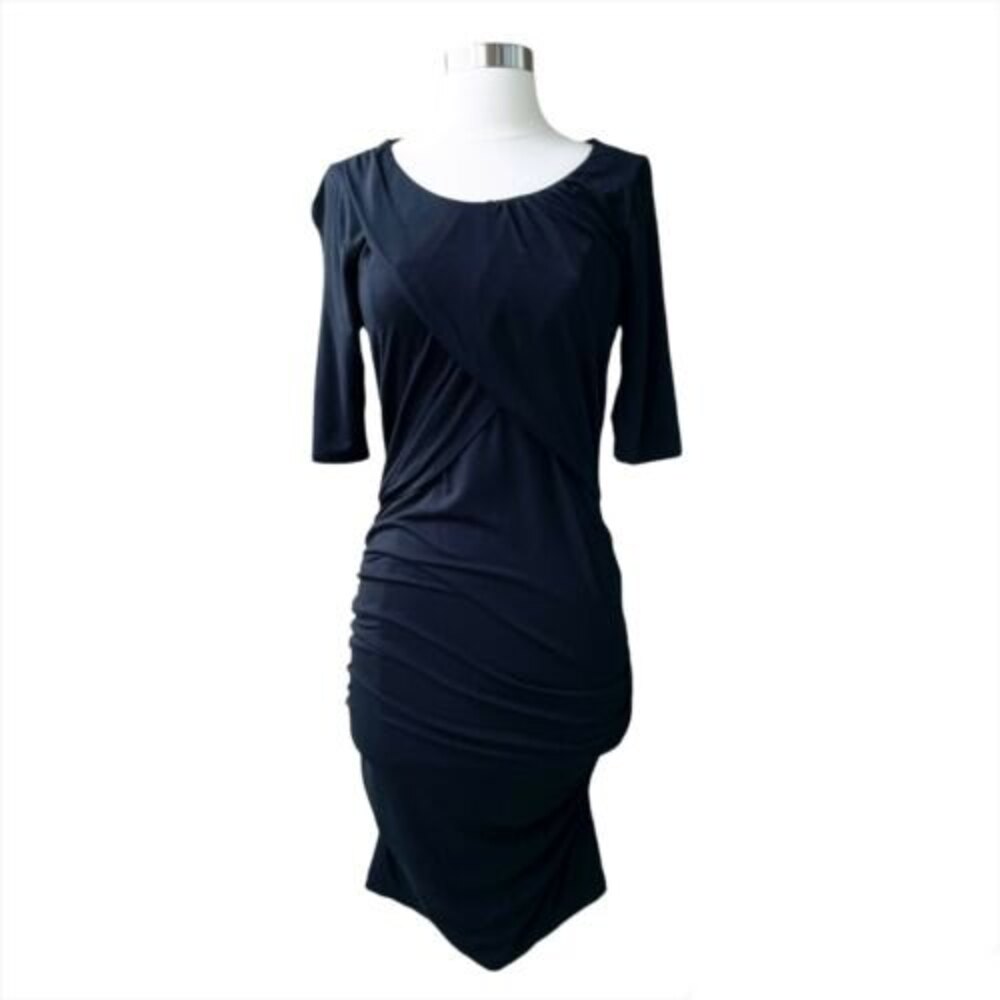 Liz Lange Maternity XS Dress Black LBD Ruched Side Bodycon Jersey Stretch